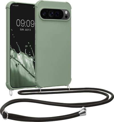 kwmobile telefoonhoesjegeschikt voor Google Pixel 9 Pro XL - Hoesje van siliconen met telefoonkoord - In grijsgroen