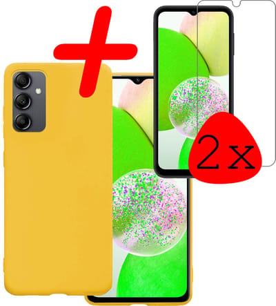 Hoesje Met 2x Screenprotector - Geschikt voor Samsung Galaxy A14 - Sterk & Shockproof - Back Cover - Siliconen Case - Telefoon Hoes - Geel