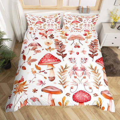 Mooi Paddestoel Slaapbeddengoed Pakket King Size Queen Afmeting Maat Botanische Dekbedovertrek Wilde Paddenstoel Dekbedovertrek Kleurrijke Planten Bladeren Dekbed EU Single(135x200cm)