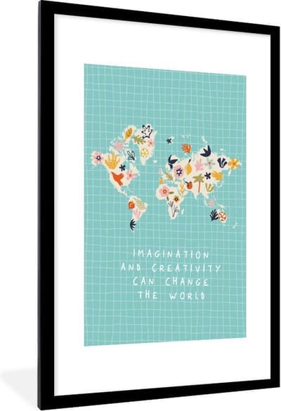 Poster in lijst - Fotolijst 60x90 cm - Posters - Wereldkaart - Bloemen - Fruit - Quotes - Posterlijst zwart - Decoratie - Wanddecoratie woonkamer - Muurdecoratie slaapkamer