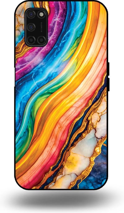 Smartphonica Telefoonhoesje Geschikt voor OPPO A52 / A72 4G / A92 met Regenboog Goud Marmer Opdruk - TPU Backcover Case Rainbow Gold Marble Design geschikt voor Oppo A52;Oppo A72;Oppo A92
