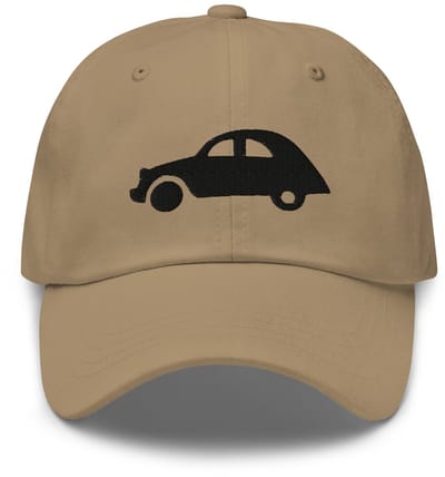 De2pktjes - Stijlvolle 2CV Pet met Geborduurd Design (VOOR en ACHTER) – Een Klassevolle Knipoog naar de Klassieker - Kaki