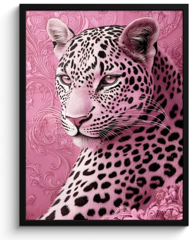 Poster in lijst - Fotolijst 50x70 cm - Posters - Panter - Luxe - Roze - Posterlijst zwart - Decoratie - Wanddecoratie woonkamer - Muurdecoratie slaapkamer