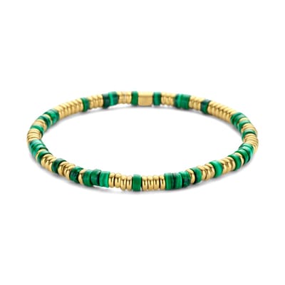 CO88 Collection 8CB-90819 Stalen Armband - Dames - Groen Malachiet - Kralen - 4 x 2 mm - 17 cm - Goudkleurig