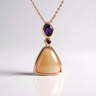 Cavill - Zilveren Halsketting Roségoudverguld - Perzik Maansteen 6,3 ct Triljant Cabochon, Amethist & Rhodoliet - Edelsteen Ketting Uniek Sieraad