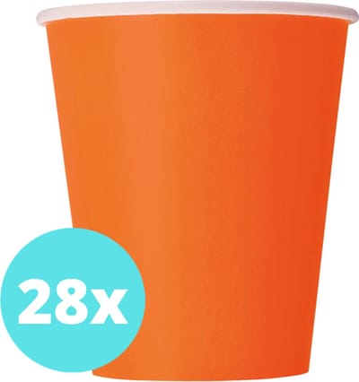 Bekers Karton Oranje - 28 stuks - Kartonnen Bekers 250ml - Wegwerp bekers - Bekers Karton Verjaardag Kinderen - Kinder Feestje Kind - Limonadebekers - Koffie / Siroop - Bekers Papier - 28 Stuks van 250 ml Oranje