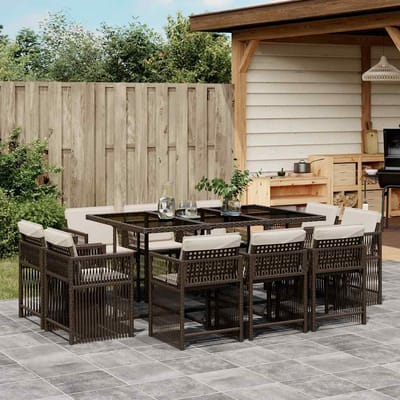 vidaXL - 11-delige - Tuinset - met - kussens - poly - rattan - bruin