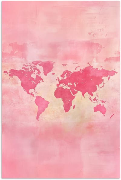 Poster 120x180 cm - Wereldkaart - Roze - Vaag - Posters - Kamer decoratie - Wanddecoratie woonkamer - Muurdecoratie slaapkamer XXL