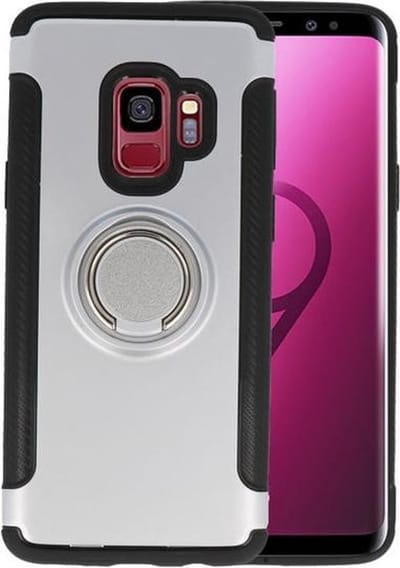 Zilver Pantser TPU met Ringhouder hoesje voor Samsung Galaxy S9