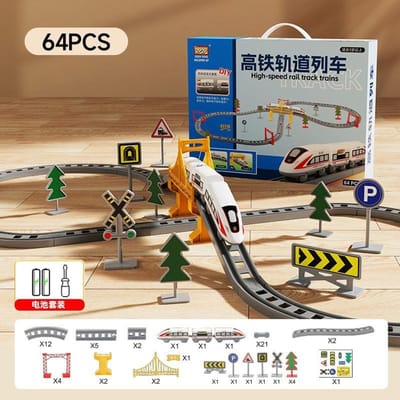 Elektrische Treinset Met Baan Speelgoedauto Assemblagemodel Cadeau Educatief Hoge Snelheid Spoorwegvoertuig Speelset Nieuw Kindercadeau black
