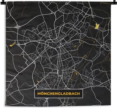 Wandkleed - Wanddoek - Mönchengladbach - Black and Gold - Kaart - Stadskaart - Plattegrond - 180x180 cm - Wandtapijt