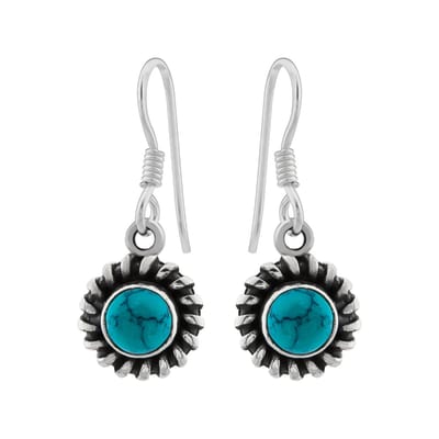 Welovesilver - zilveren oorhangers - turquoise steen - geoxideerde rand