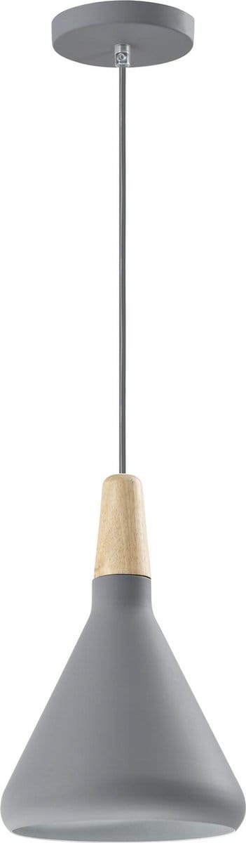 QUVIO Hanglamp Scandinavisch - Lampen - Plafondlamp - Verlichting - Verlichting plafondlampen - Keukenverlichting - Lamp - E27 - Met 1 lichtpunt - Voor binnen - Hout - Aluminium - Metaal D 17 cm - Grijs