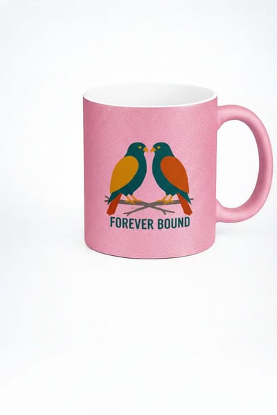 Roze Glitter Mok met Liefdesvogels 'Forever Bound' - Romantisch Keramisch Cadeau