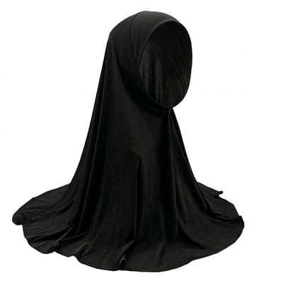 Zwarte rekbare ademende Arabische hijab hoofddoek voor dames – lange effen hijab met ruime pasvorm – één stuk