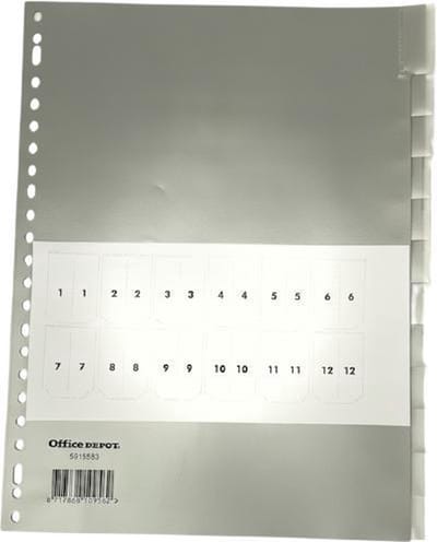 Office Depot Tabbladen A4 Grijs 12 tabs 23-gaats polypropyleen blanco