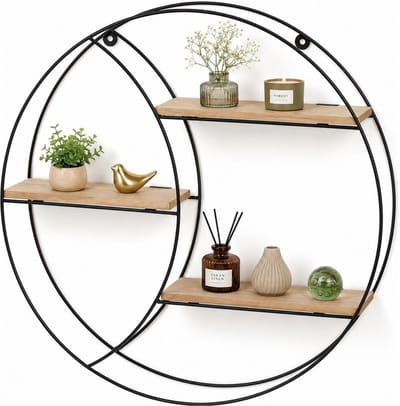 Home & Styling Wandplank / wandrekje Decohome - naturel/zwart - 3 niveaus - Dia 44 cm - Foto planken