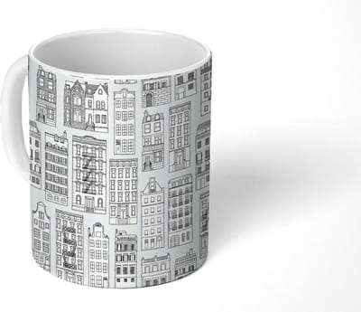 Mok - Koffiemok - Patronen - Huizen - Scandinavisch - Mokken - 350 ML - Beker - Koffiemokken - Theemok