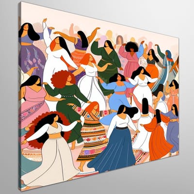 Modern dikke dames schilderij | Corpulente dames sieren hedendaagse meesterwerken in eigentijdse kunstvorm | Kunst - 60x60 centimeter op Canvas | Foto op Canvas