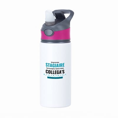 Hacebo® - ik ben de trotste stagiaire van de grappigste, leukste en beste collega's, en ja dit heb ik van hun gekregen waterfles met rietje roze - de trotste stagiaire - collega's - werknemers - verjaardagscadeau - water fles - 650ML