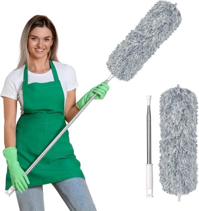 Uitschuifbare plumeau met microvezel stofdoek - 254 cm telescopische paal voor plafondventilator, hoge plafonds, meubels en auto's