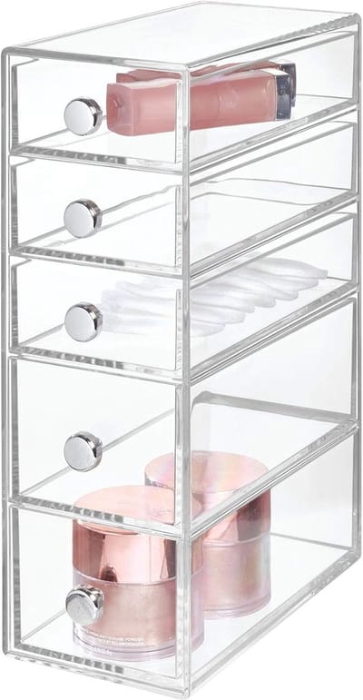 Famanu – Transparante 5-lade organizer – plastic cosmetica/sieraden opberger – 3,2x7x24,8 cm