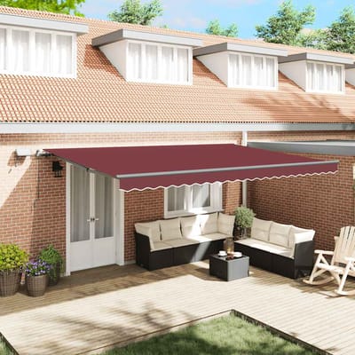 vidaXL - Luifel - handmatig - uittrekbaar - met - LED's - 500x300 - cm - bordeauxrood