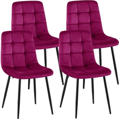 CLP Antibes Set van 4 Eetkamerstoelen - Zonder armleuning - Metaal frame - Velvet - Fluweel/purper