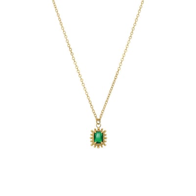 Lucardi - Dames Stalen goldplated ketting vintage vierkant groen - Ketting - Staal - Goudkleurig - 45 cm