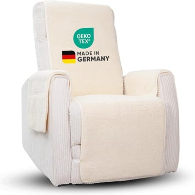 Novaliv fauteuilbeschermer voor relaxfauteuil naturel - universele fauteuilbeschermer met armleuningen en voetensteun - beschermende fauteuilhoes van scheerwol comfort fauteuilhoes fauteuilkussen fauteuilsprei