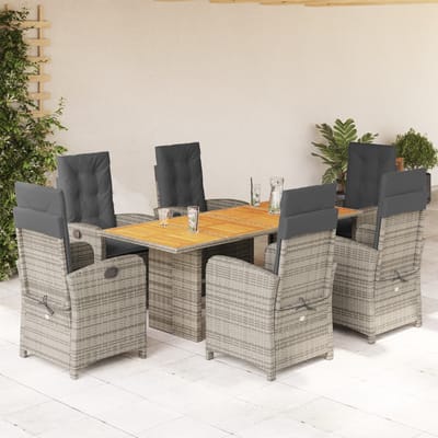 vidaXL - 7-delige - Tuinset - met - kussens - poly - rattan - grijs