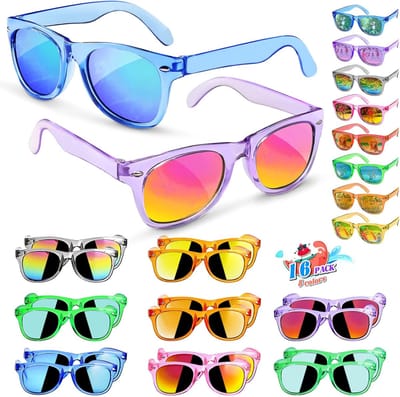 Kind Zonnebrillen Feest Cadeautjes - Neon met UV400 Bescherming - voor Jongens & Meisjes, Valentijnsdag, Klaslokaal, Verjaardagsgoodiebag - 16 Stuks