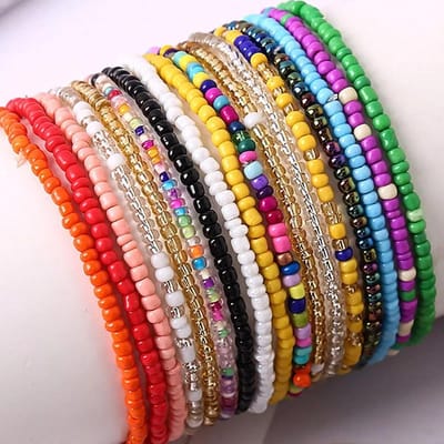 17 stuks willekeurige kleurmix elastische kralenarmbanden Boheemse stapelbare kralen stretcharmbanden kleurrijke boho strand armband set black