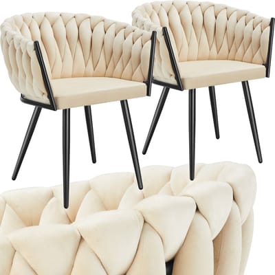 tectake® Set van 2 Fluwelen eetkamerstoelen - Kuipstoel met armleuning in knooplook - Eetkamerstoel - Moderne stoel voor woonkamer en eetkamer - Keukenstoel - Kaptafelstoel - Slaapkamerstoel - Diverse kleuren - Zandkleur