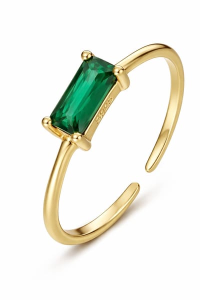 Lundholm 925 Sterling Zilveren Dames Ringen Goud Verguld met Groene Steen - Luxe Dames Ring Verstelbaar - Vrouwen Cadeautjes cadeau voor Vrouw - Scandinavisch Design