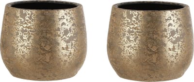 Mica Decorations Bloempot - Set van 2x stuks - goudkleurig - keramiek - 25 x 20 cm - plantenpotten