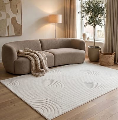 Flycarpets Eve Japandi Creme Vloerkleed - Laagpolig Tapijt Woonkamer - Zacht en Fluffy - 115x160 cm