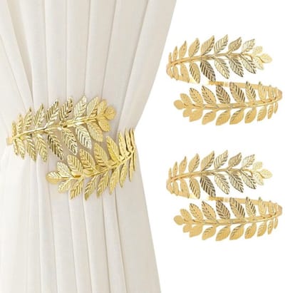Allecto - Leaf Curtain Holders - Gouden Gordijnhouders - Elegante Decoratie - 2 Stuks - Metalen Gordijnclips - Voor Thuisgebruik - 45mm Binnen diam...