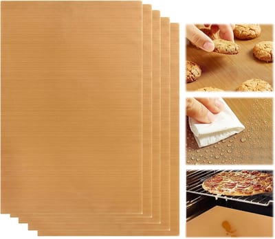 Duurzame bakpapier set van 5 - Bakonderleggers herbruikbaar - Teflon anti-aanbaklaag tot 260 °C - Grillmat voor oven en grill (30 x 40 cm)