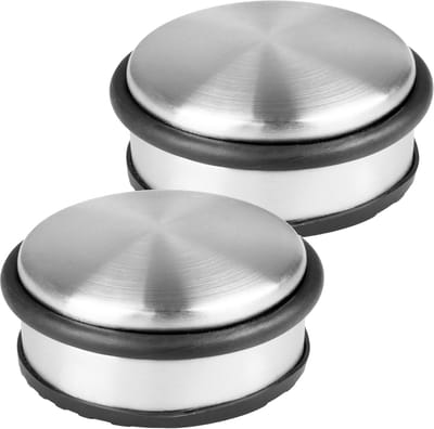 Deurstoppers Set - Vloerhouders - Deuren Open Houden - Zwaar Massief Roestvrij Staal - Diameter 10cm - Geborsteld Metaal