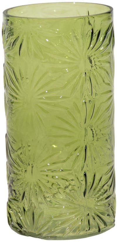 Mega Collections Bloemenvaas Debby - groen - glas - bloem relief - 15 x 35 cm