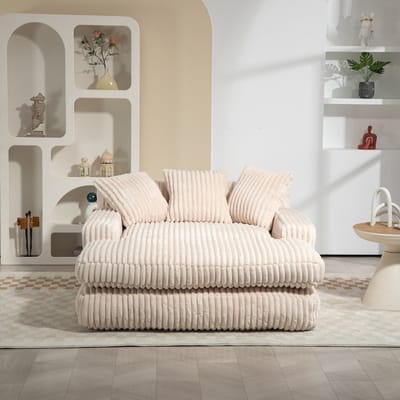 MODFU Chaise Longue - Ergonomisch Met 3 Kussens - Modern - Voor Woonkamer - Cord - Beige - 125 x 155 x 63 cm