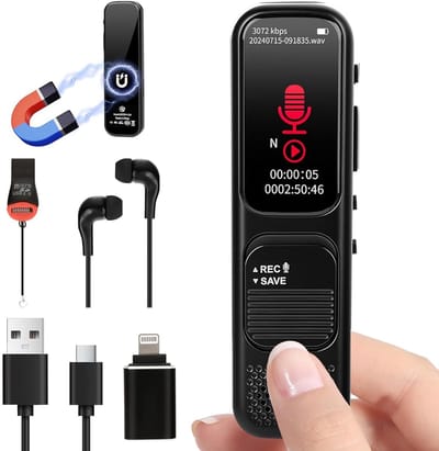 Digitale Dictafoon 64GB – Voice Recorder met Ruisonderdrukking, USB Oplaadbaar – Voor Vergaderingen & Interviews