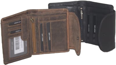 OI Hunter bruine leren billfold met grote wiener schachtel / ruime portemonnee voor veel pasjes met vierkant vouwbakje voor muntgeld op de voorkant / complete beurs met schudbak voor kleingeld / RFID SAFE / Hunter bruin leer / 408H