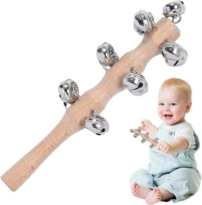 Houten Jingle Bells - Muziek Stok - Muziek Maken - Elegant Vakmanschap - 19 cm Lengte - Natuurlijk Hout