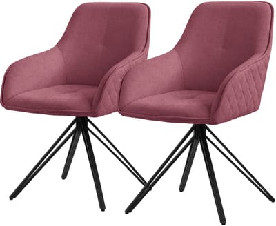 Eetkamerstoel draaibaar set van 2 oudroze textiel geweven stoffen keukenstoel met rugleuning en armleuningen ML design