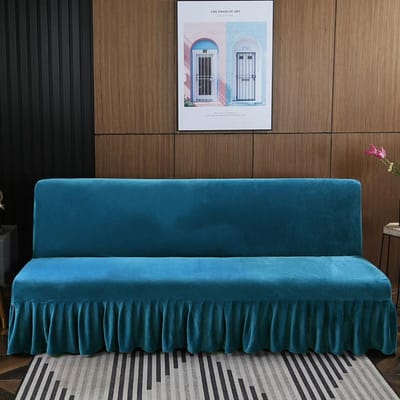 Stretch Velvet Futon Slaapbank Hoes Armloos Dik Pluche Bankhoes met Rok Bankhoes Bankovertrek Meubelbeschermer 1 stuk S 120-140cm