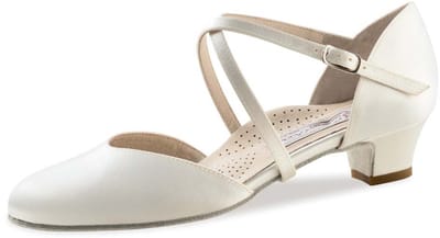 Werner Kern Felice Dansschoenen Dames met Suede Zool - Bruidsschoenen Wit Satijn - Lage hak 3,4 cm - Breed voetbed - Dichte Neus - Ballroom schoenen dames - Werner Kern Bridal - Wit - 40