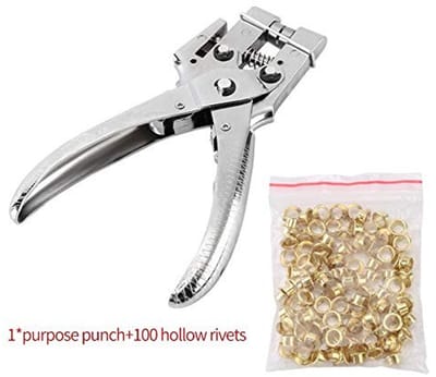 Dailygoods- Punch Tangen Set - Multifunctionele Oogperforator - Klinknagel Setter - Riem Gaten - 100 Holle Oogjes - Ideaal voor Knutselprojecten - Oogjesperforator