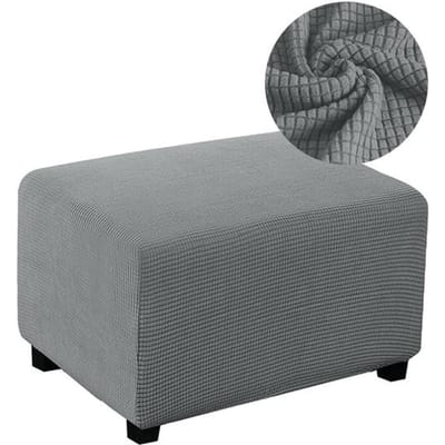 Housse de repose-pieds en tissu Jacquard, 2 tailles, Protection Flexible pour meubles, housse de pouf amovible pour la maison L Size gris clair